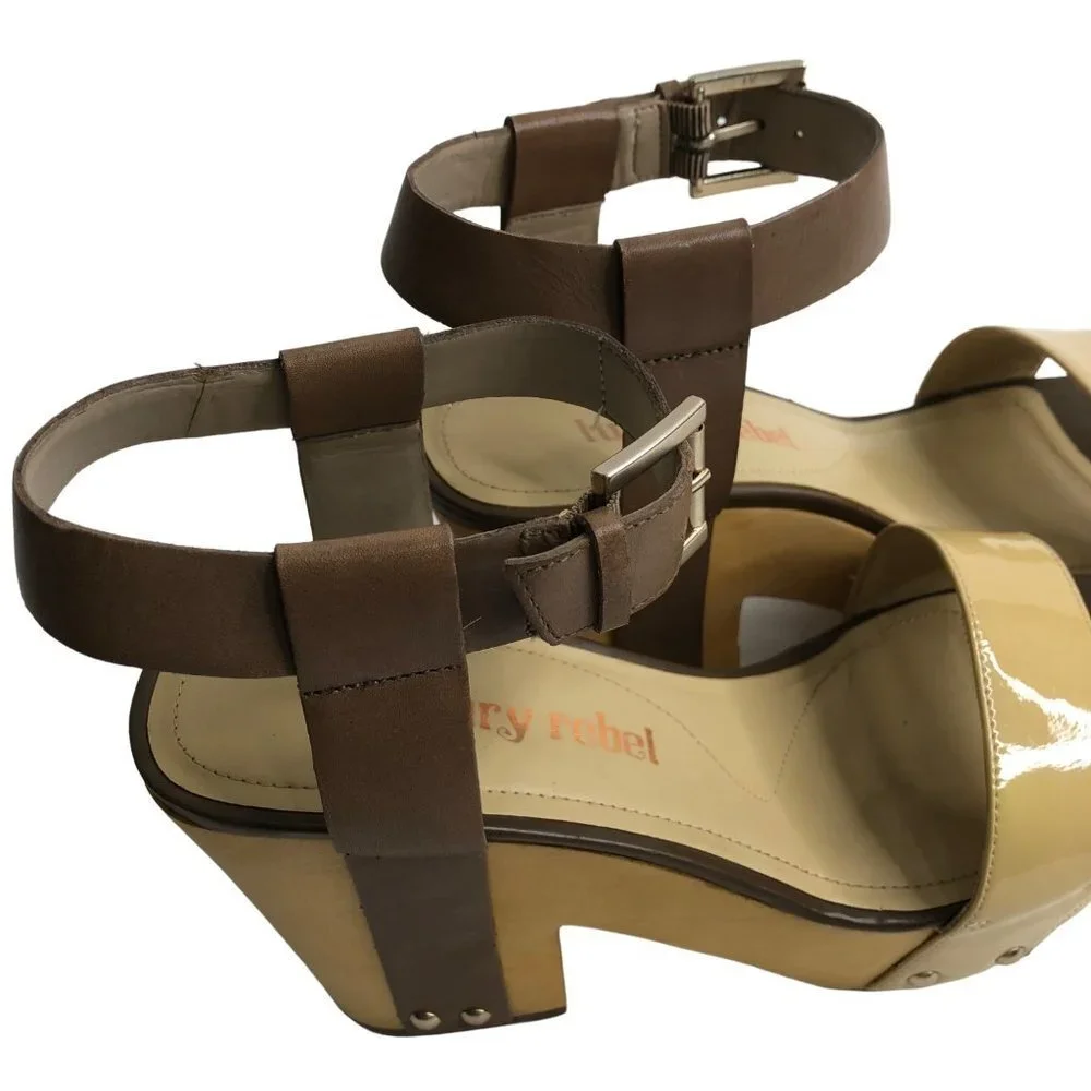 Luxury Rebel Women's Fern Wood Platfrom Ankle Strap  sz‎ 38.5M  US 8M